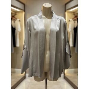 Eileen Fisher Silver Heavy Silk Satin Kimono Cardigan Size L Old Money Holiday